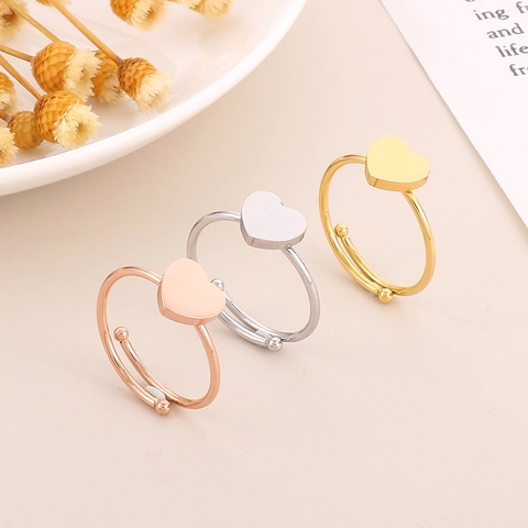 Anello Aperto A Cuore Minimalista Acciaio Inossidabile Regolabile Fascia Per Dita Gioielli Lucidati Regalo Per Donne Ragazze Accessorio Moda