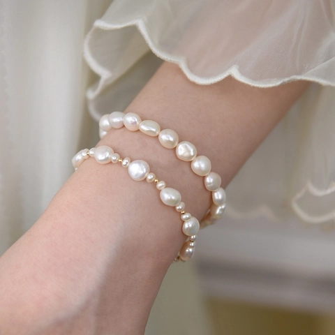 Freshwater Pearl Bracelet Irregular Baroque Pearls Alloy Metal Elegant Adjustable Extension Chain For Women