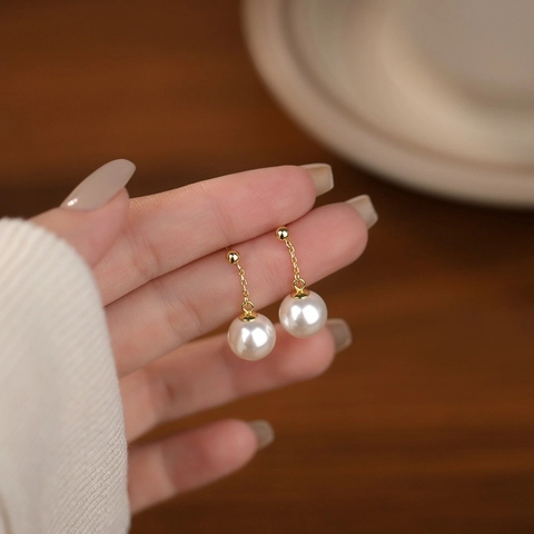 Orecchini Pendenti Con Künstliche Perle E Perno In Argento Sterling 925 Retro Francese Minimalista Elegante Gioielli Per Donna
