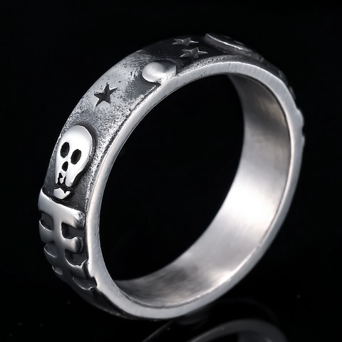 Retro Skull Head Star Moon Ring 316L Stainless Steel Vintage Gothic Punk Band Jewelry For Men Cool Biker Accessories