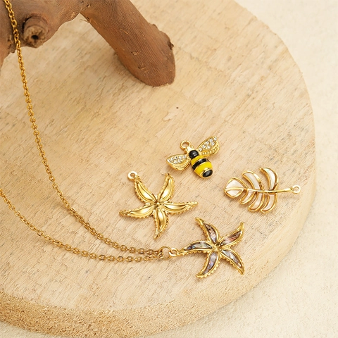 DIY Fabrication De Bijoux Charmes Acier Inoxydable Étoile De Mer Dorée Coquillage Abeille Émail Pendentifs De Feuilles