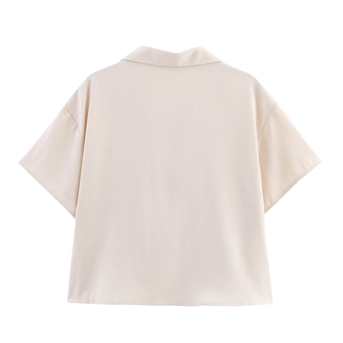 Dames Blouse Korte Mouw V Hals Borduurwerk Kokosnoot Boom Vakantie Stijl Shirt Voor Dame Abrikoos Polyester