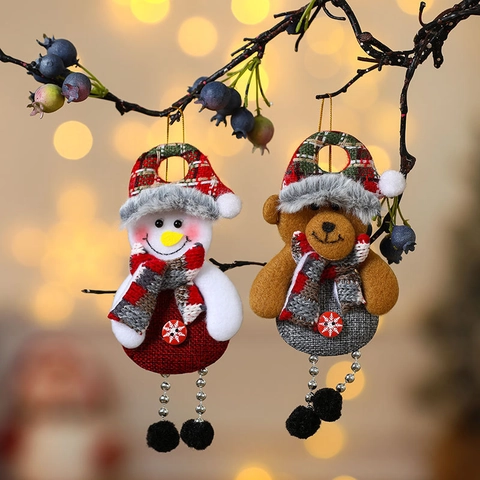 Christmas Hanging Ornaments Plush Fabric Santa Snowman Reindeer Bear Tree Decorations Festive Home Party Gifts Novelty