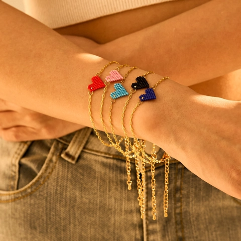 Edelstahl Armband Mit Perlen Herz Anhänger Verstellbar Gold Plattiert Mode Schmuck Für Frauen Trendiges Minimalist