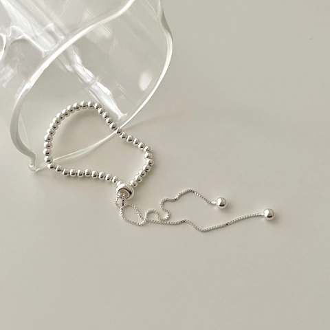 Minimalist 925 Sterling Silver Round Bead Bracelet Adjustable Pull Chain Korean Style For Women