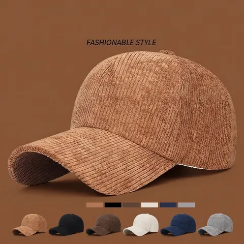 Casquette De Baseball En Velours Côtelé Couleur Unie Boucle Métallique Réglable Style Rétro Décontracté Pour Hommes Femmes