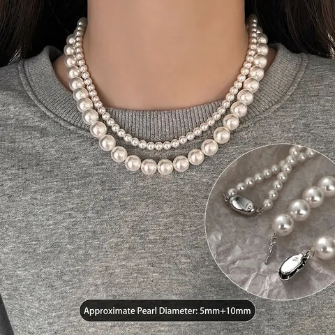 Collier De Künstliche Perles Fantaisie Élégant Pour Femmes Chaîne De Clavicule En Alliage Or Style Vintage Français Bijoux Géométriques
