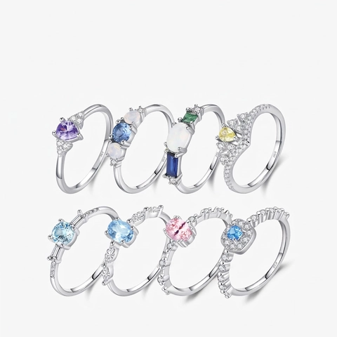 Elegant 925 Sterling Silver Ring Vintage French Style Geometric Crown Heart Shaped Inlaid Zircon Opal Jewelry For Women