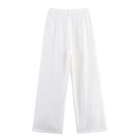 Pantalones De Pierna Ancha Rectos Elegantes Para Mujer Con Retazos De Encaje Y Cuentas De Perlas Artificiales Artificiales Pantalones Blancos