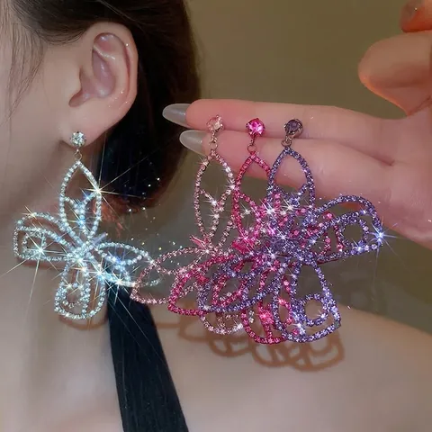 Orecchini Pendenti Farfalla Zircone Strass Rame Con Perno In Argento Sterling 925 Gioielli Di Lusso Per Donna