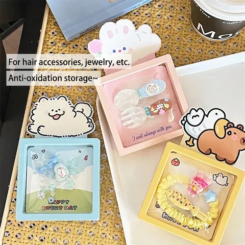 Jewelry Display Box PE Film Anti-Oxidation Dustproof Cute Cartoon Floating Suspension Frame For Earrings Rings Small Items