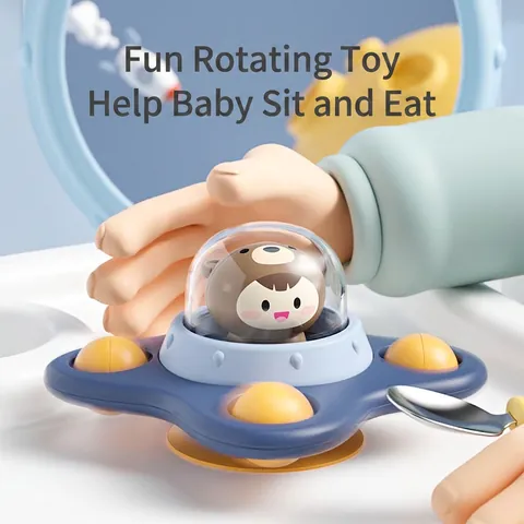Baby Suction Cup Spinner Toys Cartoon Animal Rotating Sensory Toy For High Chair Dining Table Bath ABS Silicone