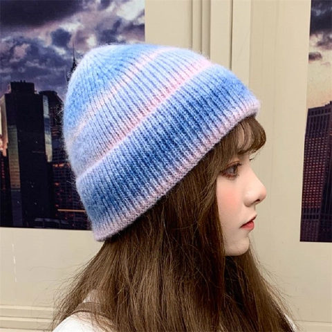 Gradient Tie-Dye Knitted Beanie For Women Men Winter Warm Soft Acrylic Crochet Skull Cap Fashion Casual Outdoor Headwear