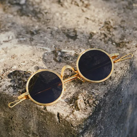 Occhiali Da Sole Tondi In Metallo Retrò Stile Punk Polarizzati Protezione UV Unisex Vintage