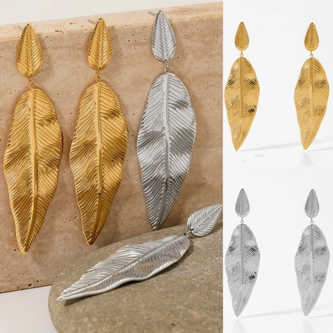 Edelstahl Blatt Ohrhänger Zweilagiges Texturiertes Design Vintage Ins Style Übertriebener Statement Schmuck Für Damen