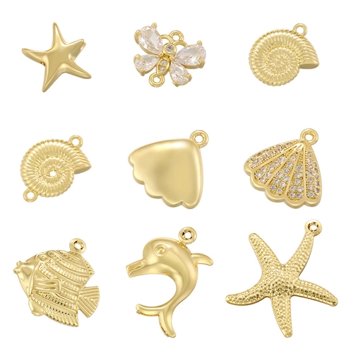 Ciondolo In Ottone Stile Oceano Stella Marina Conchiglia Delfino Farfalla Zirconia DIY Gioielli Accessorio Elegante