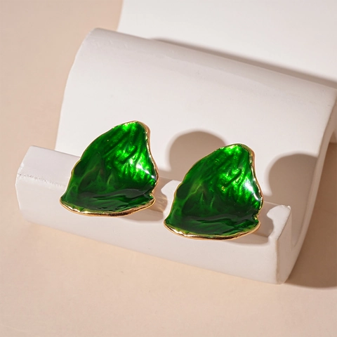 Pendientes De Botón Retro Geométricos Irregulares Esmalte Verde Con Poste De Plata Estilo Francés Para Mujer
