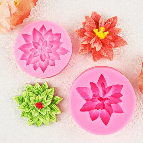 Christmas Poinsettia Flower Holly Leaf Silicone Mold For Cake Fondant Chocolate Soap Making DIY Craft Baking Tool