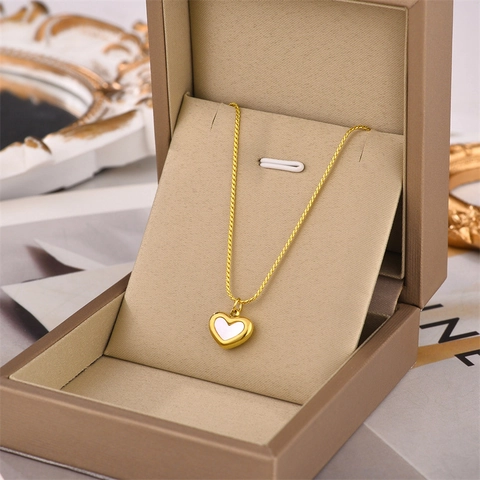 Collar Pendientes Pulsera Joyería Corazón Mujeres Incrustación Concha Blanca Acero Inoxidable Dorado Accesorios Franceses