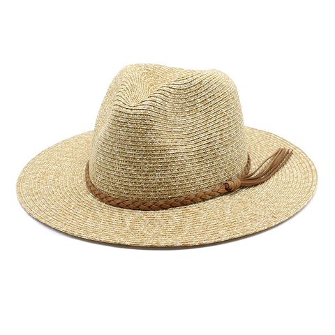 Classic Fedora Panama Straw Hat Foldable Wide Brim Sun Protection Summer Beach Vacation With Tassel Leather Band Unisex