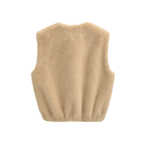 Damen Mode Kunstpelz Weste Rundhals Ärmellos Warm Weste Mit Reißverschluss Vorne Taschen Einfarbig Lässig Weste Jacke