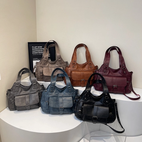 Women Vintage Crossbody Bag Large Capacity Soft PU Leather Multi Pocket Shoulder Tote Casual Commute