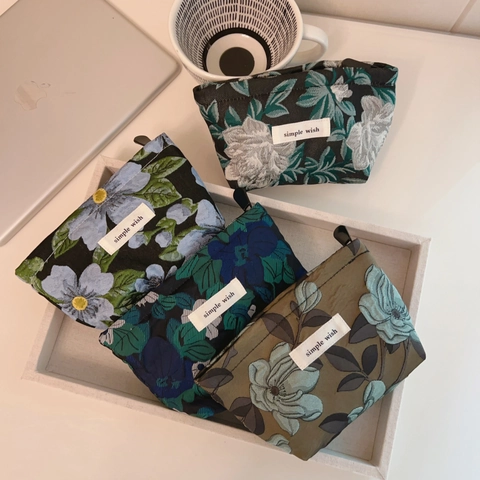 Mini Pochette In Tessuto Jacquard Portamonete Con Cerniera Stampa Floreale Retrò Borsa Da Trucco Da Donna Piccola Borsa In Tessuto Quadrata