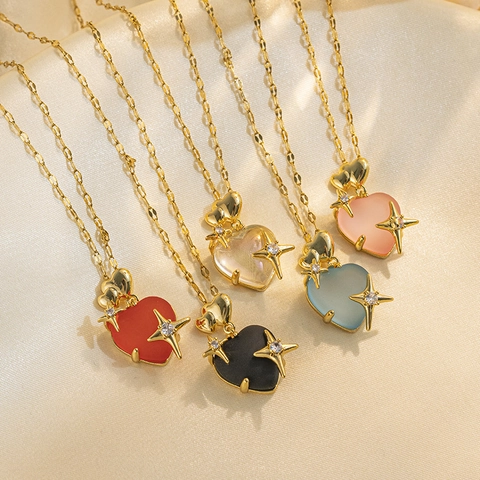 Collana Pendente Cuore Acciaio Inossidabile Placcato Oro Pietra Colorata Stella Catena Clavicola Minimalista Per Donne