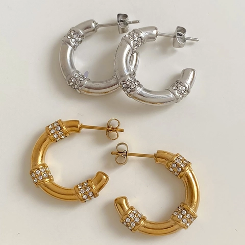 Roestvrijstalen C Vorm Hoop Oorbellen Voor Dames Minimalistisch Strass Geometrische Sieraden Met Oorsteker