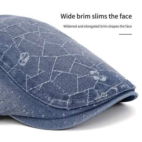 Bérets Casquette Plate Denim Lavé Rétro Boucle Réglable Distressed Style Britannique Vintage Extérieur
