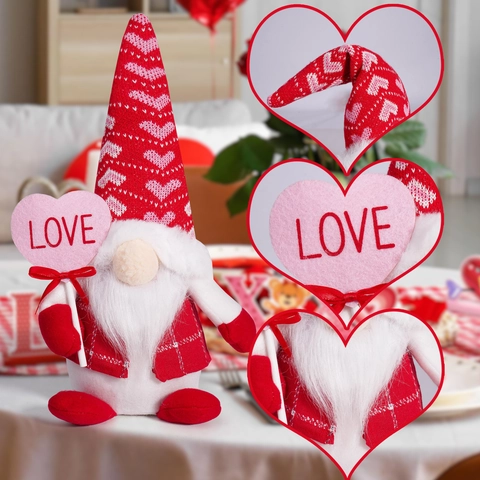 Decorazioni in Peluche per Gnomi di San Valentino per Coppie Cuore d'Amore Bambola Senza Volto Ornamenti Decorazioni per Scrivania Regalo Romantico
