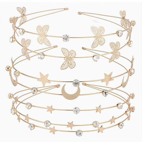 Multi Layer Headband Zinc Alloy Rhinestone Star Moon Butterfly Hair Hoop Wedding Party Accessories Elegant For Women