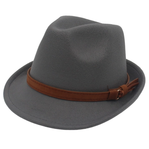 Fedora Hat Classic British Style Woolen Felt Jazz Cap With Leather Buckle Band Vintage Unisex Solid Color Short Brim
