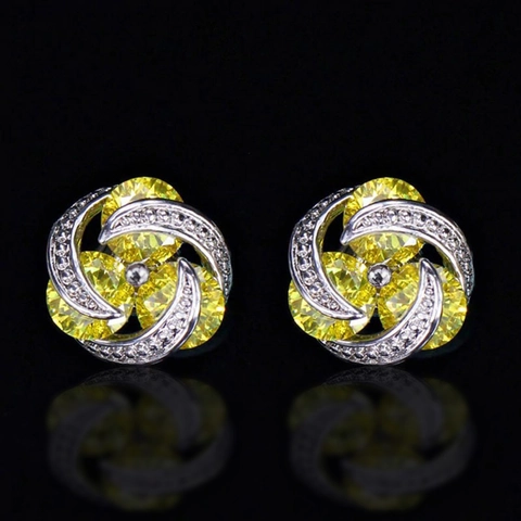 Colorful Zircon Flower Stud Earrings Elegant Copper Spiral Floral Design Jewelry For Women Stylish Accessory