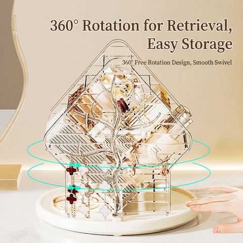 Rotating Makeup Organizer Cosmetic Storage Box Jewelry Holder Vanity Display Rack Luxury Plastic Metal Multi Functional
