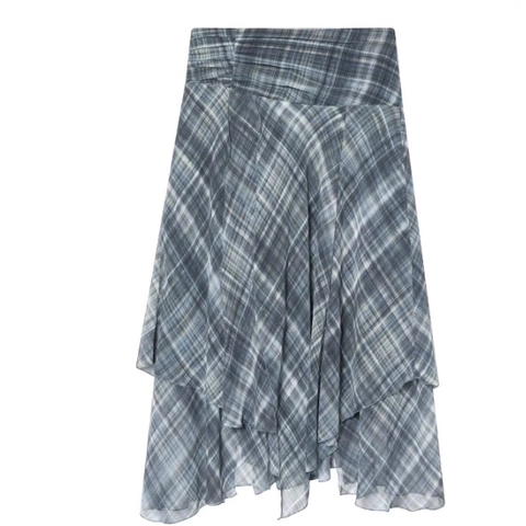 Gonna Midi A Quadri Da Donna Artificial Pearl Chiffon Orlo Asimmetrico A Strati Vita Alta Streetwear Moda Elegante Gonne