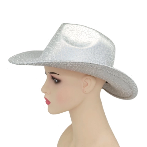 Western Cowboy Hat Laser Metallic Crackle Texture Polyester Wide Brim For Party Stage Performance Men Women