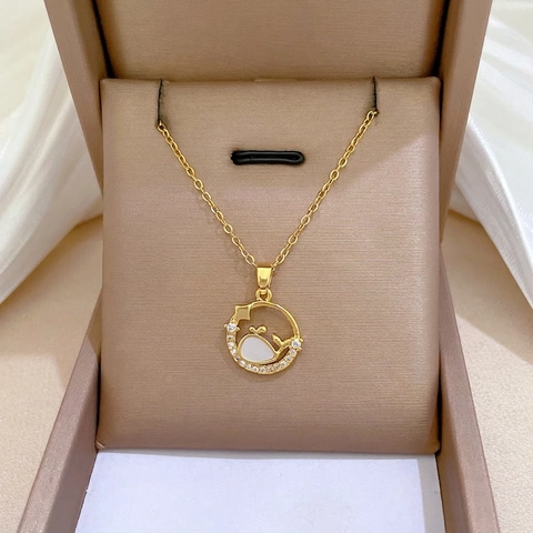 Collana Pendente Balena Acciaio Inossidabile Rame Conchiglia Zircone Cerchio Cavo Catena Clavicola Donne Accessorio Elegante