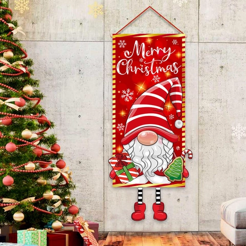 Kerst Banner Polyester Gnome Patroon Merry Christmas Buiten Voordeur Vlag Verticaal Feestdag Woondecoratie
