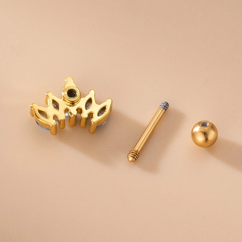 Ear Cartilage Studs Body Piercing Jewelry Stainless Steel Bar Copper Zircon Flower Crown Blue Stones Fashion For Women