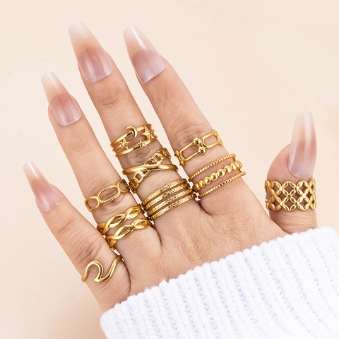 Stainless Steel Adjustable Ring Gold Plated Star Moon Hollow Out Geometric Minimalist Fashion Jewelry For Women