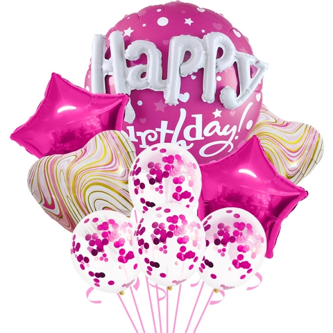 Happy Birthday Aluminum Foil And Latex Balloons Agate Heart Star For Party Decorations