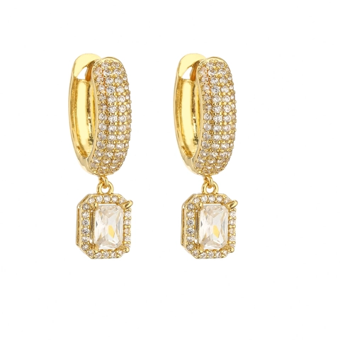 Kupfer 18K Vergoldete Rechteckige Creolen Ohrringe Mit Zirkonia Micro Pave Rosa Weiß Geometrisch Für Damen