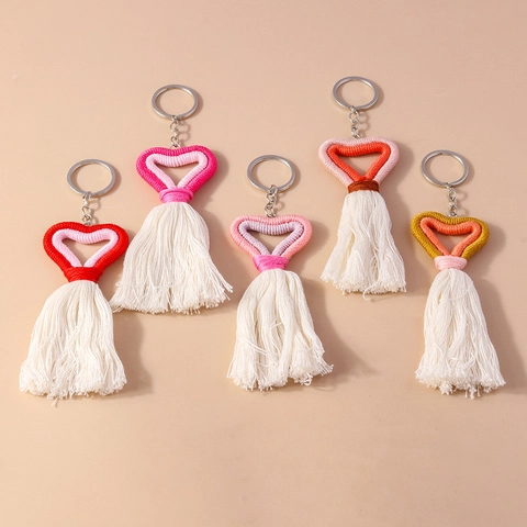 Portachiavi Intrecciato A Forma Di Cuore Con Nappina Corda Di Cotone Boho Ciondolo Per Borsa Da Donna