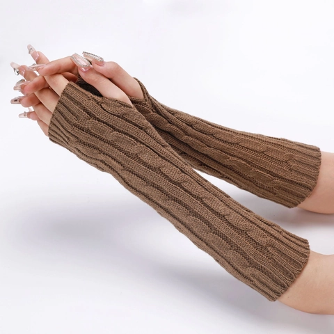 Gants Sans Doigts Unisexes à Torsades Mitaines Longues en Acrylique Chaudes Hiver Demi-doigts Manches pour Femmes Hommes Décontracté Couleur Unie Couvre-mains