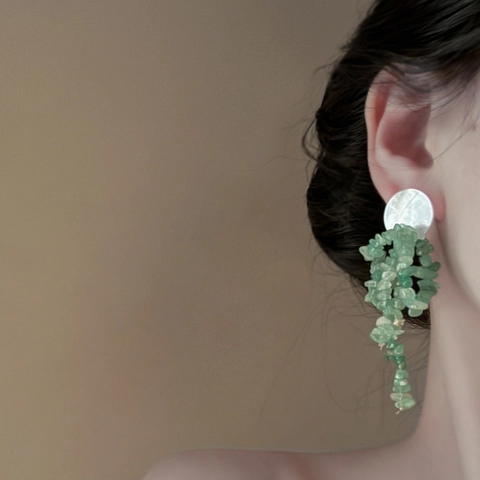 Pendientes Colgantes Borla Piedras Trituradas Nácar Poste Plata Esterlina 925 Estilo Mori Joyería Dulce Para Mujeres