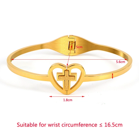 Heart Cross Stainless Steel Bangle For Women Gold Rose Gold Silver Plated Religious Heart Cross Hinge Bracelet Fashion Jewelry Gift
