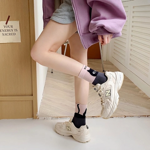 Women Cotton Socks Cartoon Cat Pattern Mid Calf Crew Ankle Breathable Soft Casual Fashion