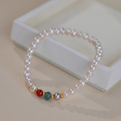 Süßwasserperlen Armband Mit Achat Naturstein Legierung Akzenten Neuer Chinesischer Stil Vintage Für Damen