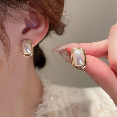 Vintage French Style Heart Square Teardrop Geometric Alloy Faux Artificial Pearl Earrings With 925 Sterling Silver Earring Post